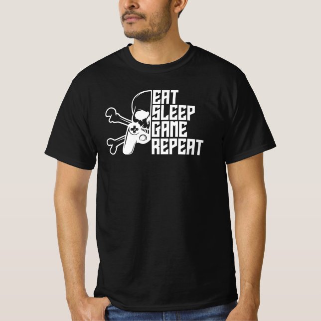Camiseta Eat Sleep Game Repeat Funny Gamer Quote (Frente)
