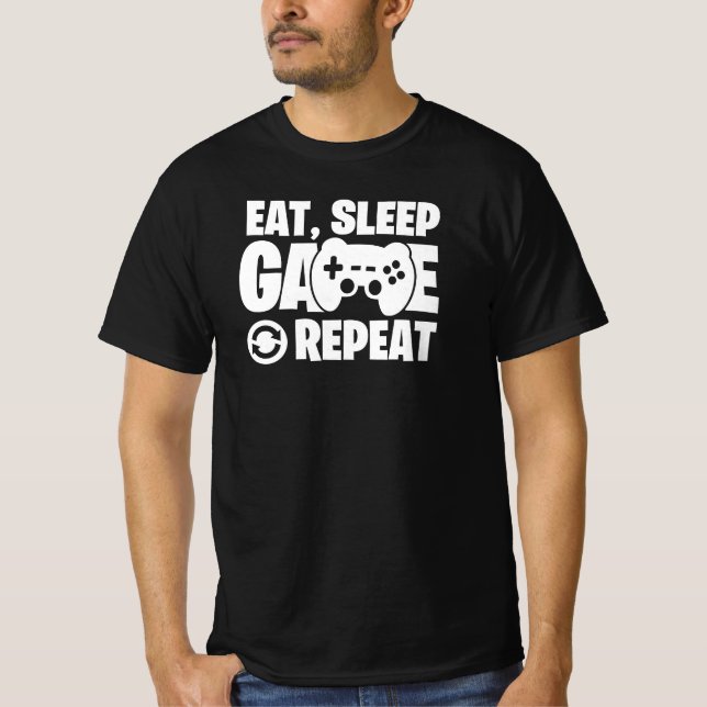 Camiseta Eat Sleep Game Repeat Funny Gamer Quote (Frente)