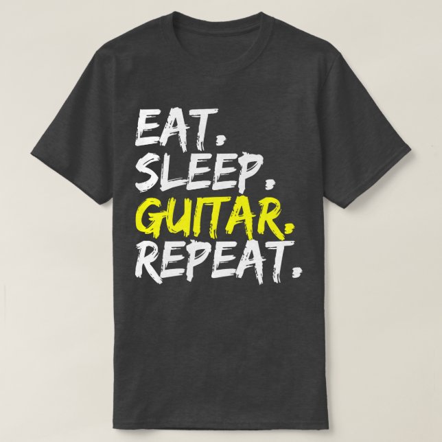 Camiseta Eat Sleep Guitar Repeat guitar player electric gui (Frente do Design)