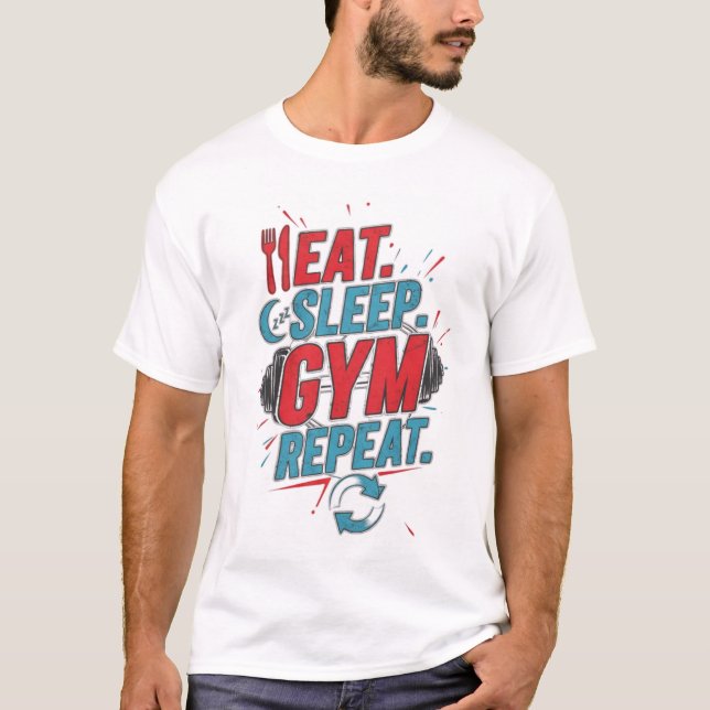 Camiseta Eat Sleep Gym Repetir Motivação da Malhação (Frente)