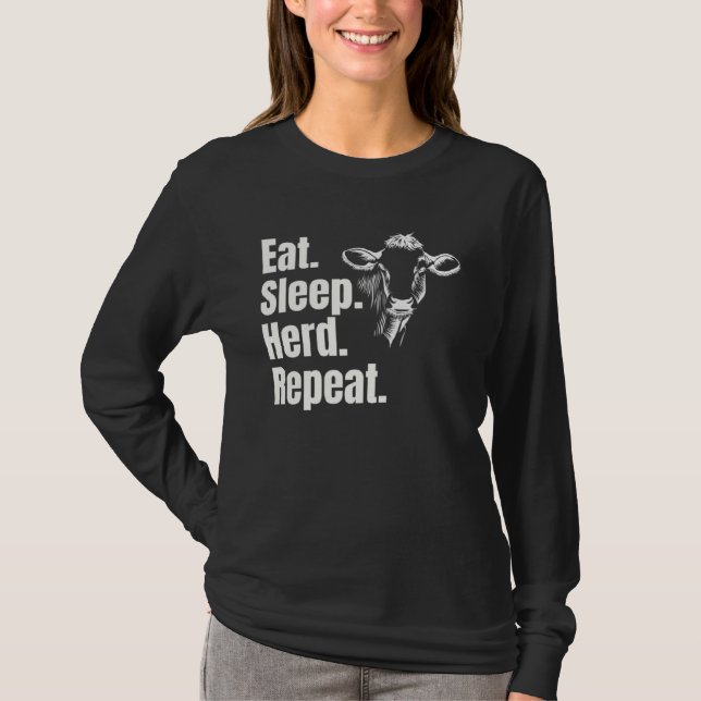 Camiseta Eat Sleep Herd Repeat  Cow (Frente)