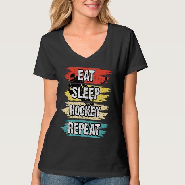 Camiseta Eat Sleep Hockey Repeat Funny Ice Hockey Frisbee L (Frente)