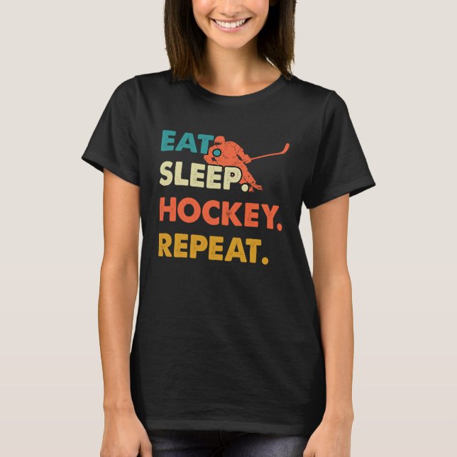 Camiseta Eat Sleep Hockey Repeat Funny Ice Hockey Frisbee L (Frente)