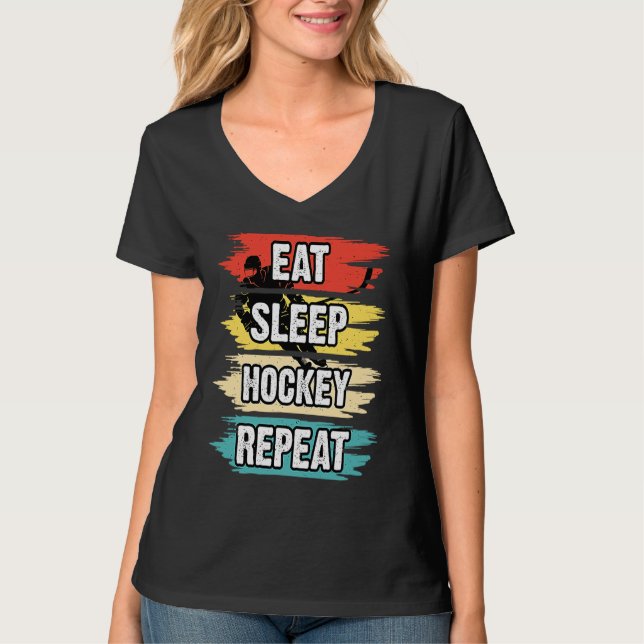 Camiseta Eat Sleep Hockey Repeat Funny Ice Hockey Frisbee L (Frente)