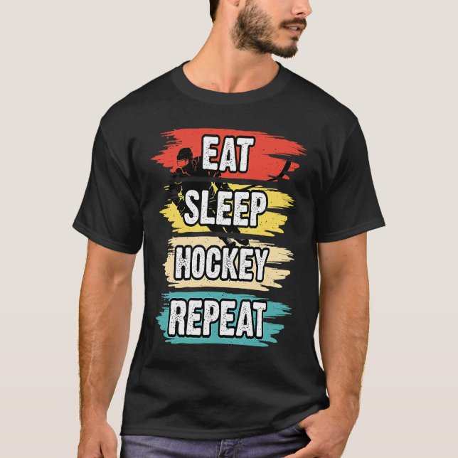 Camiseta Eat Sleep Hockey Repeat Funny Ice Hockey Frisbee L (Frente)