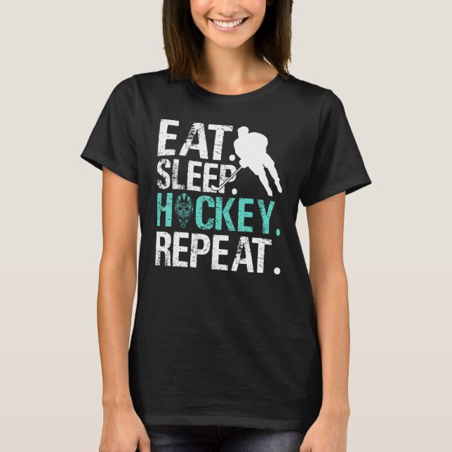Camiseta Eat Sleep Hockey Repeat Ice Hockey (Frente)
