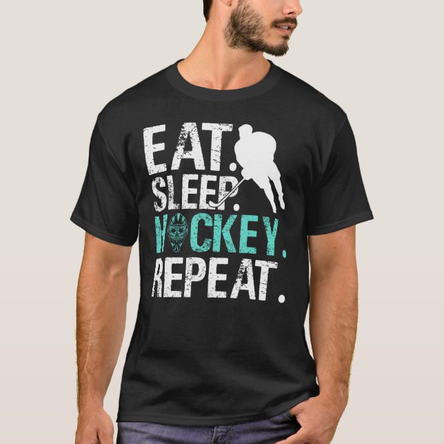 Camiseta Eat Sleep Hockey Repeat Ice Hockey (Frente)