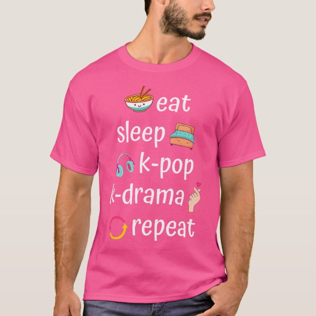 Camiseta Eat Sleep K-Pop K-Drama Repeat (Frente)