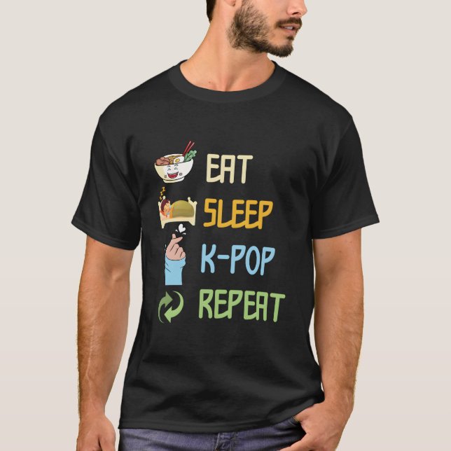 Camiseta Eat Sleep K-Pop Repeat Korean Pop Music South Kore (Frente)