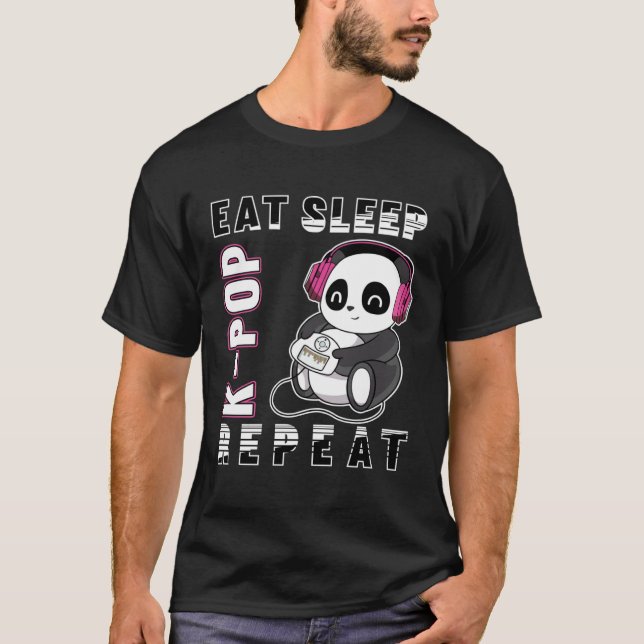 Camiseta Eat Sleep K-Pop Repeat Kpop Panda Korea Pop (Frente)