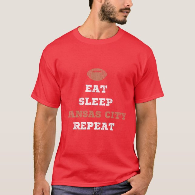 Camiseta Eat Sleep Kansas City Repete KC Duas Vezes Futebol (Frente)
