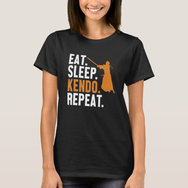 Camiseta Eat Sleep Kendo Repete Kata Kenjusu Shinai Samurai (Frente)