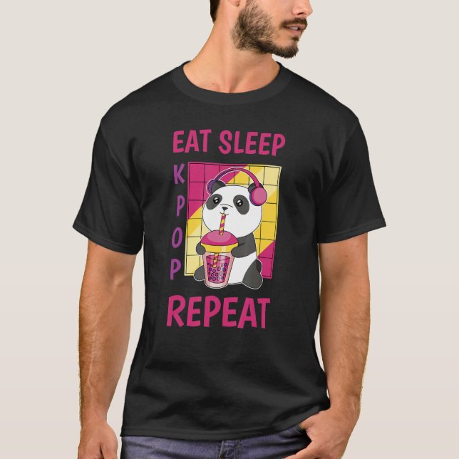 Camiseta Eat Sleep Kpop Repeat Korean Heart Love K Pop Blac (Frente)