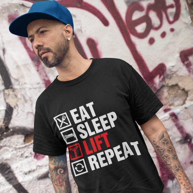 Camiseta Eat Sleep Levantar Repetir (Criador carregado)