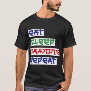 Camiseta Eat Sleep Mahjong Repete Mahjong Cartões Mahjong M