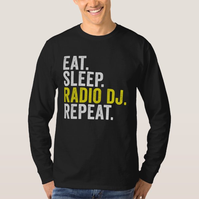Camiseta Eat Sleep Radio DJ Repeat  Disc Jockey (Frente)