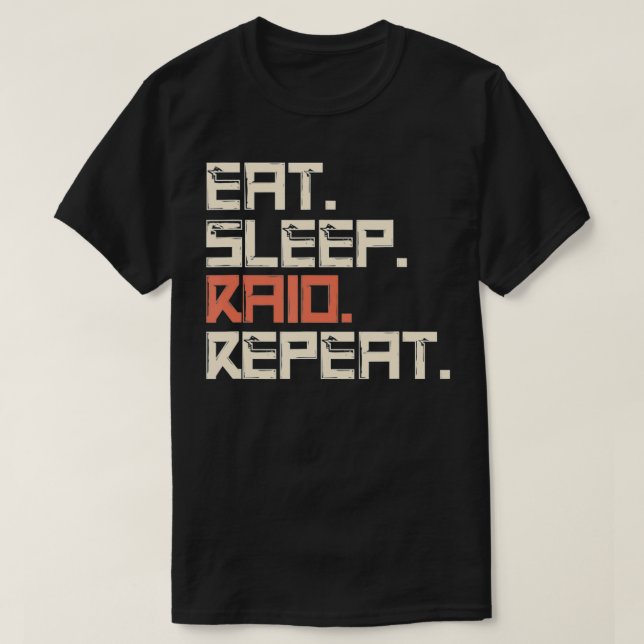 Camiseta Eat Sleep Raid Repeat Gaming  (Frente do Design)