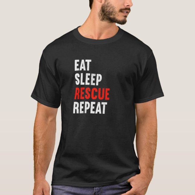 Camiseta Eat Sleep Rescue Repeat Firefighter Laddermann Fir (Frente)