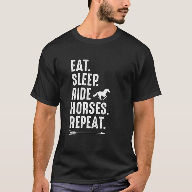 Camiseta Eat Sleep Ride Horses Repeat Equestrian Farmer Hor (Frente)