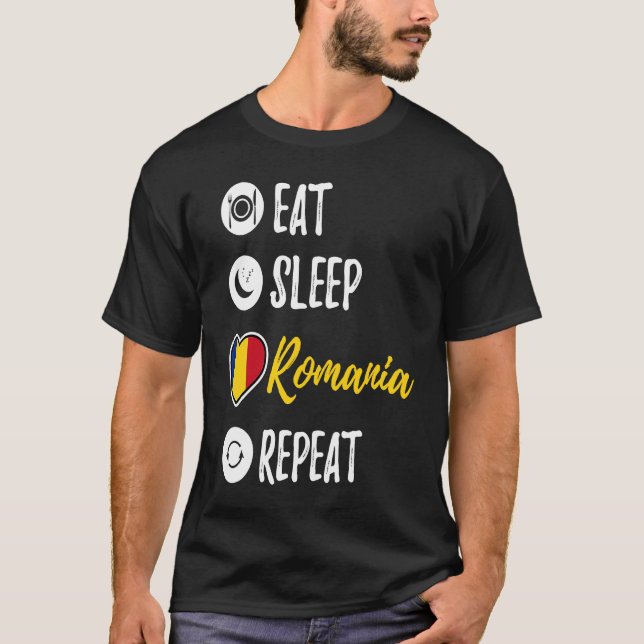 Camiseta Eat Sleep Romênia Repetir (Frente)