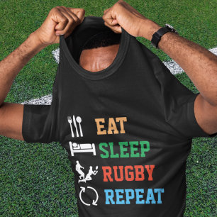 Camiseta Eat Sleep Rugby Repetir Versão Escura Esportiva