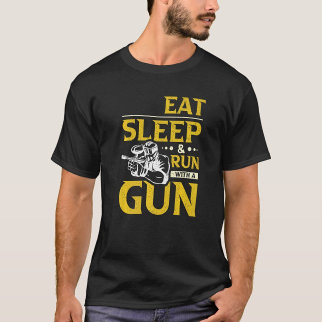 Camiseta Eat Sleep & Run With a Gun Paintball (Frente)