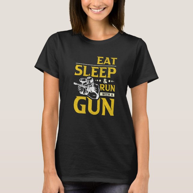 Camiseta Eat Sleep & Run With a Gun Paintball (Frente)