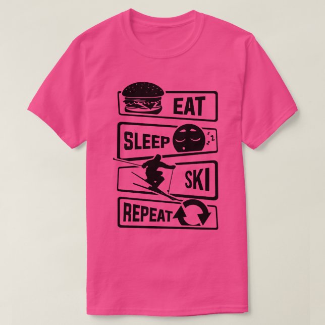 Camiseta Eat Sleep Ski Repeat Skiing Winter (Frente do Design)