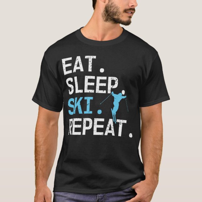 Camiseta Eat Sleep Ski Repete Esportes de inverno de esqui (Frente)