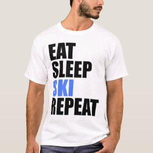 Camiseta Eat Sleep Ski Repete Montanhas do inverno Esquiar