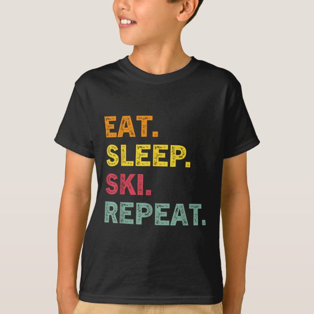 Camiseta Eat Sleep Ski Repete Ski Winter Holiday Skiet (Frente)