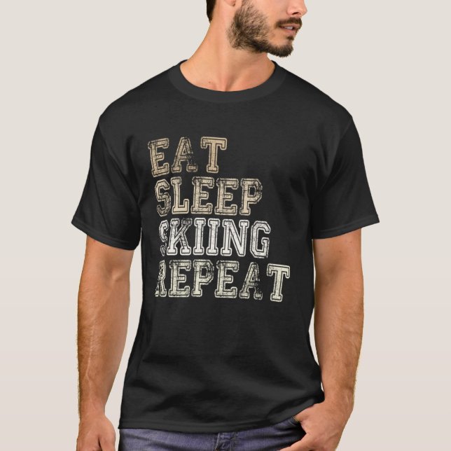 Camiseta Eat Sleep Skiing Repeat Apres Ski Saying Outfit Sk (Frente)