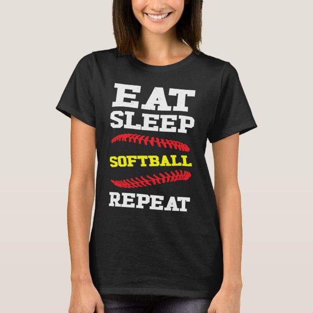 Camiseta Eat Sleep Softball Repeat Field Bat Catcher Homeru (Frente)
