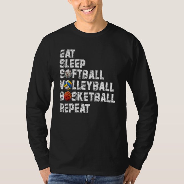 Camiseta Eat Sleep Softball Volleyball Basketball Repeat Ga (Frente)