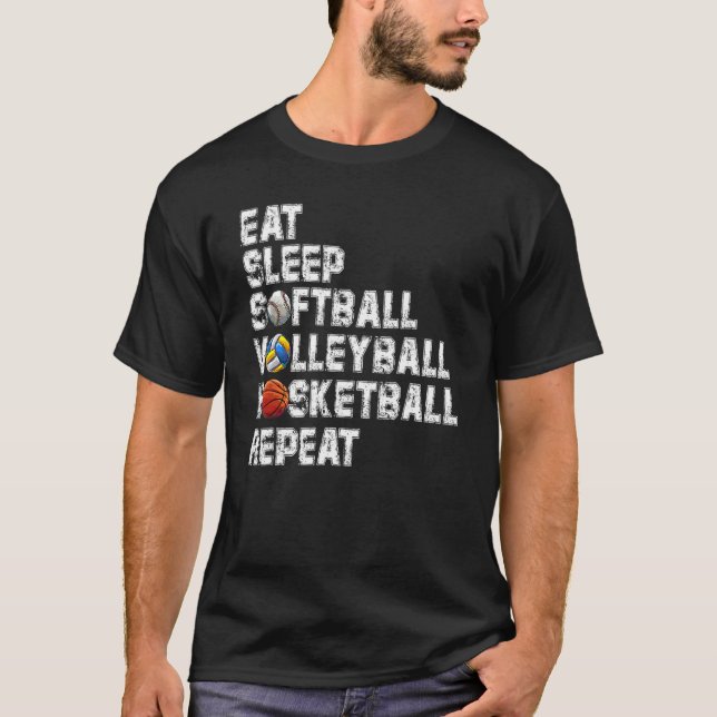 Camiseta Eat Sleep Softball Volleyball Basketball Repeat Ga (Frente)