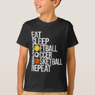 Camiseta Eat Sleep Softll Soccer Sketll Repeat Funny Sport 