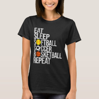 Camiseta Eat Sleep Softll Soccer Sketll Repeat Funny Sport 