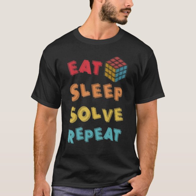 Camiseta Eat Sleep Solve Repeat Math Speed Cubing Genie Cub (Frente)
