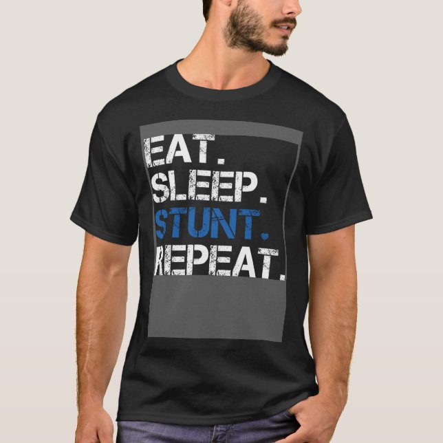 Camiseta Eat Sleep Stunt Repeat Blue Cheerleader Girl Gift  (Frente)