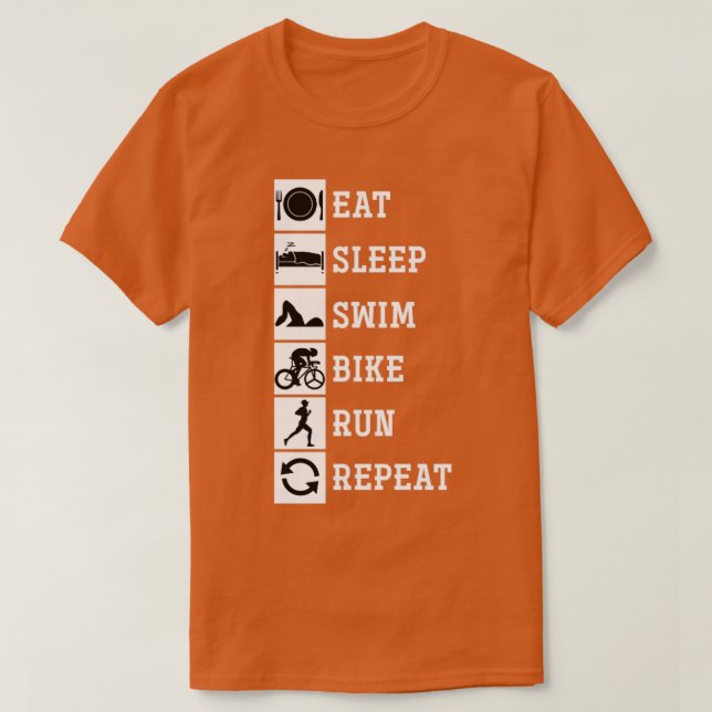 Camiseta Eat Sleep Swim Bike Run Repeat Triathlete (Frente do Design)