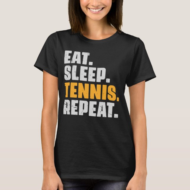 Camiseta Eat Sleep Tênis Repetir a cópia de Tênis com a vol (Frente)