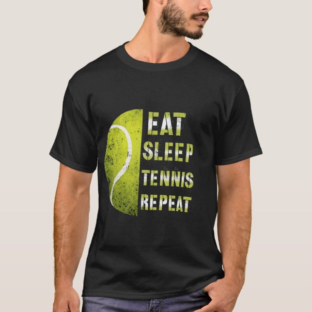 Camiseta Eat Sleep Tennis Repeat Custom Name Funny Sports  (Frente)