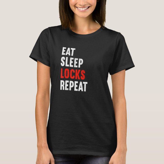 Camiseta Eat Sleep trava Repetir o comando Locksmith Metal  (Frente)