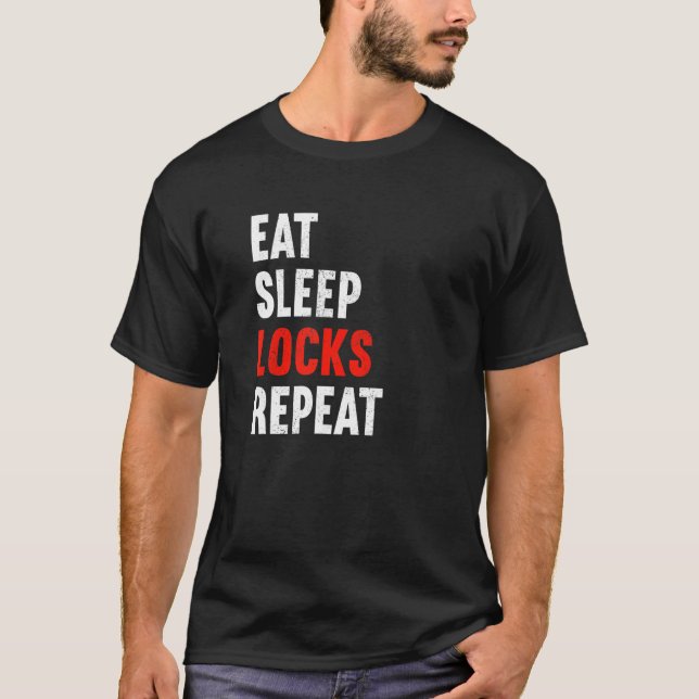 Camiseta Eat Sleep trava Repetir o comando Locksmith Metal  (Frente)