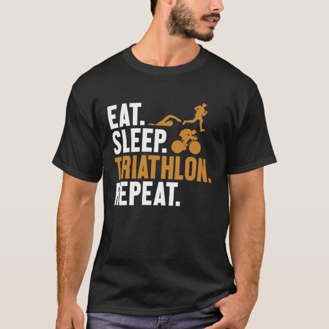 Camiseta Eat Sleep Triathlon Repeat Triathlete Bike Profi T (Frente)