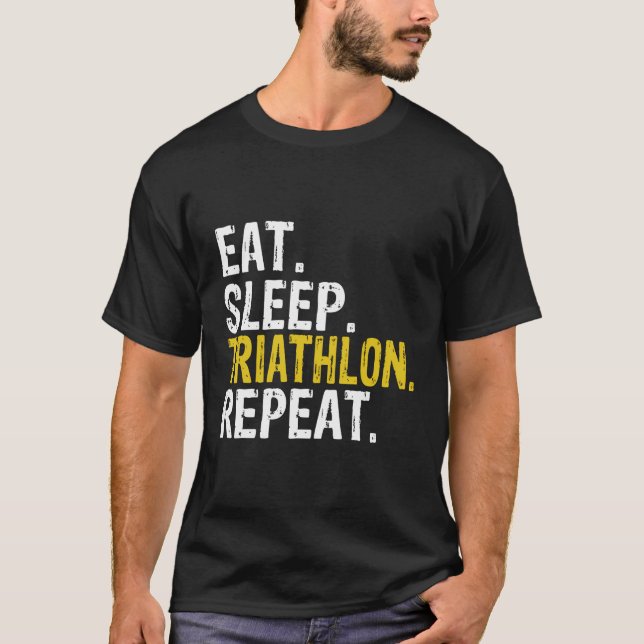Camiseta Eat Sleep Triathlon Repetir Presente (Frente)