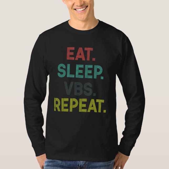 Camiseta Eat Sleep VBS Repeat Vacation Bible School Kids (Frente)