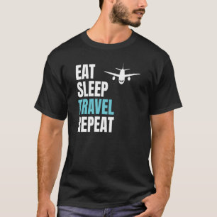 Camiseta Eat Sleep Viagem Repete Viagem de Avião Trip Pla