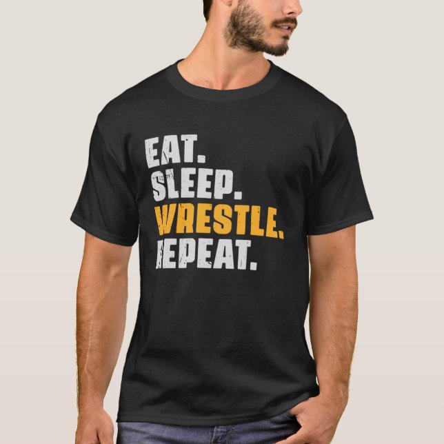 Camiseta Eat Sleep Wrestle Repeat   Wrestler Wrestling Vint (Frente)