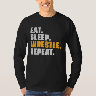 Camiseta Eat Sleep Wrestle Repeat   Wrestler Wrestling Vint